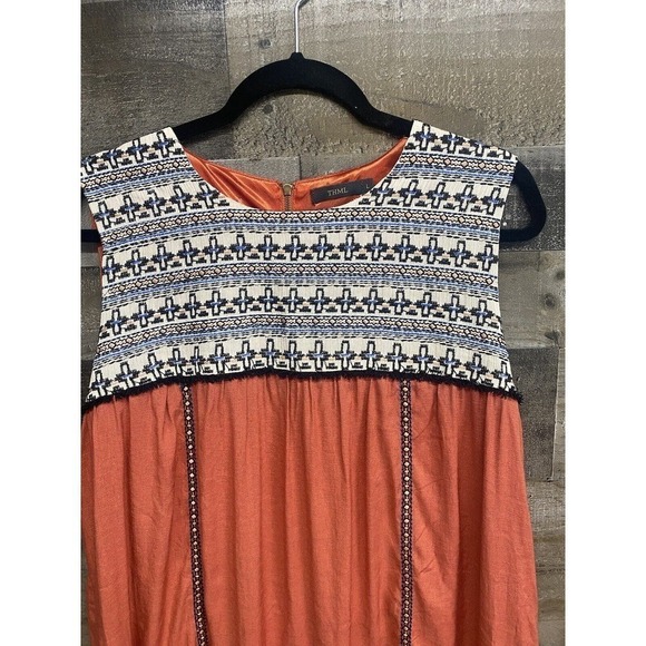 THML By Anthropologie Orange & Blue Embroidered Boho Dress SZ Large - Picture 2 of 7